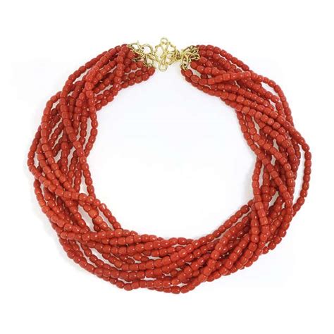 Red Coral Multi Strand Torsade Necklace At 1stdibs