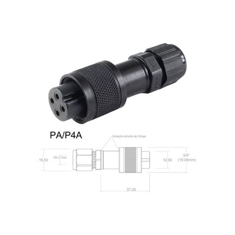 Conector p Cabo PA P4A 4 contatos fêmea IP67