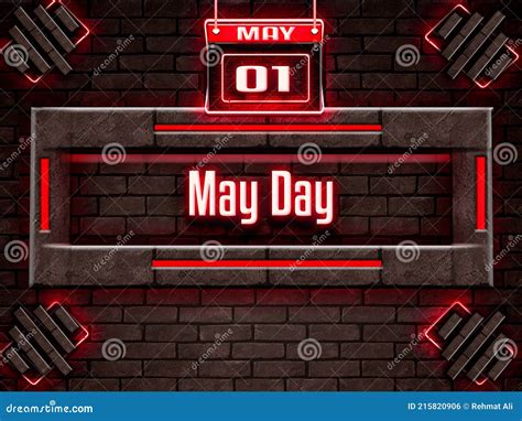 01 May May Day Neon Text Effect On Bricks Background Stock