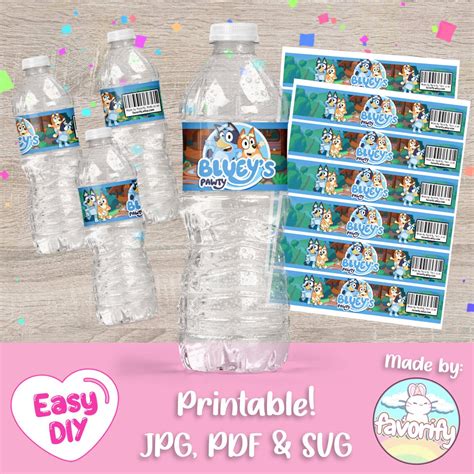 Bluey Water Bottle Label Bluey Party Bingo Bluey Blue Party Favor Bags