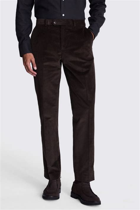 Tailored Fit Dark Brown Corduroy Trousers Buy Online At Moss