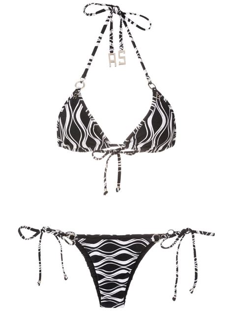 Amir Slama Wave Print Triangle Bikini Set Farfetch