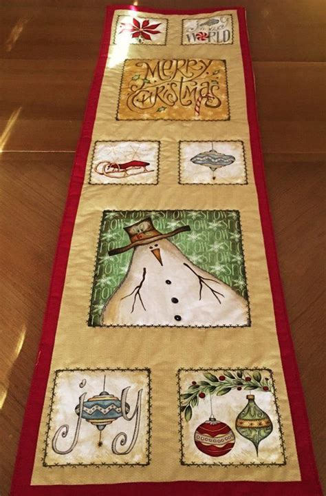 Christmas Quilted Table Runner Snowman Table Runner Quilted Sled