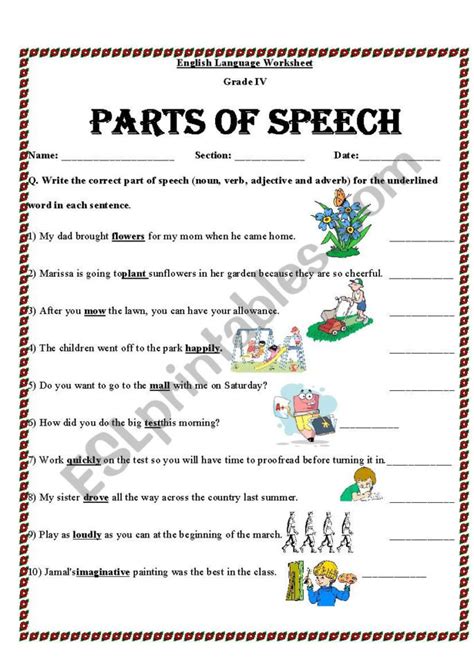 Identifying Parts Of Speech Worksheet Db Excel