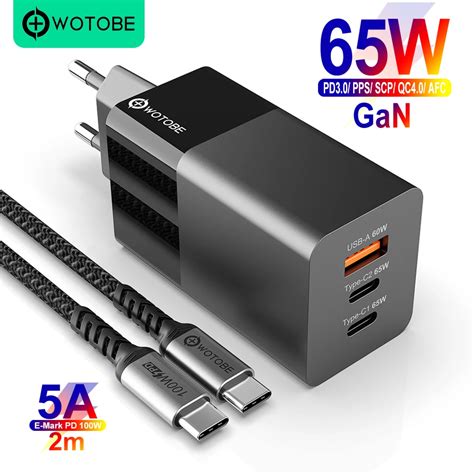 Adaptador De Alimenta O WOTOBE 65W GaN USB C Carregador De Parede 3