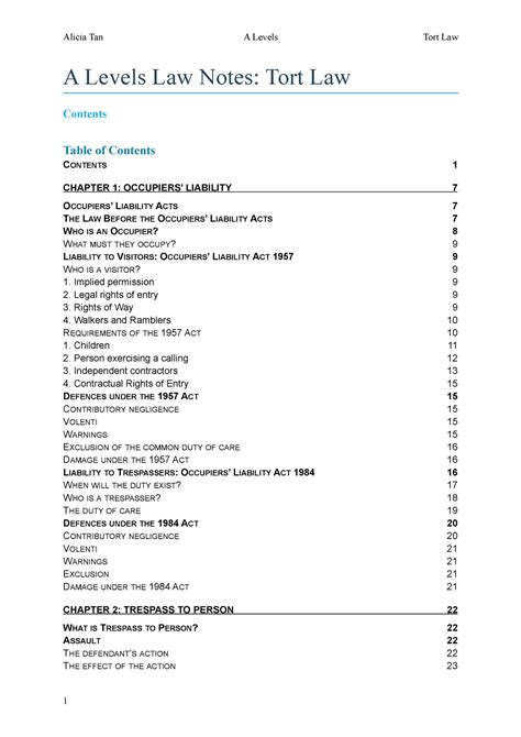 A Levels Law Notes Tort Law By Alicia Tan A Levels Tort Law Alicia