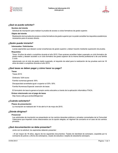 Solicitud De Inscripci N Para Realizar La Prueba De Acceso A Ciclos