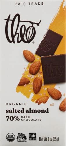 Theo® Organic Fair Trade Salted Almond 70 Dark Chocolate Candy Bar 3