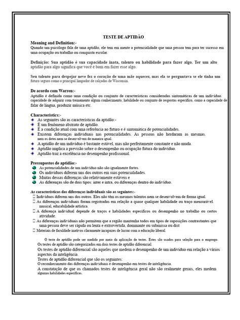 Teste De Aptidão Profissional Gratuito - TESTE DE APTIDÃO | PDF | Boa forma (Biologia) | Quociente de inteligência