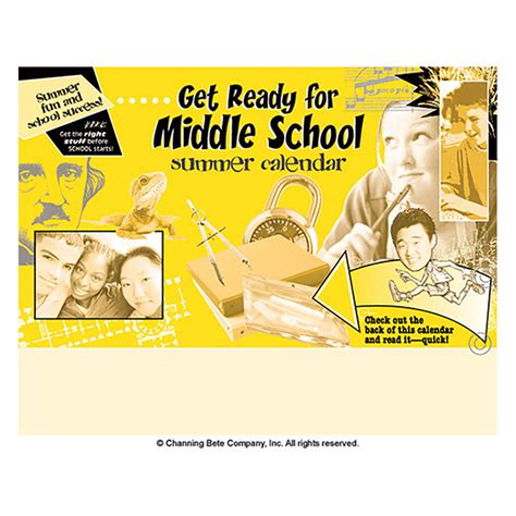 Get Ready For Middle School Summer Calendar - Channing Bete