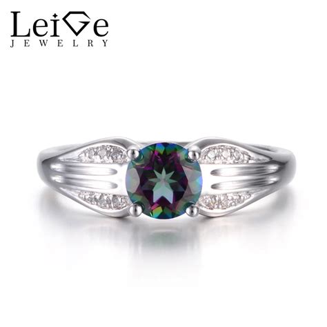 Leige Jewelry Mystic Topaz Rings Rainbow Topaz Ring Rings Round Cut