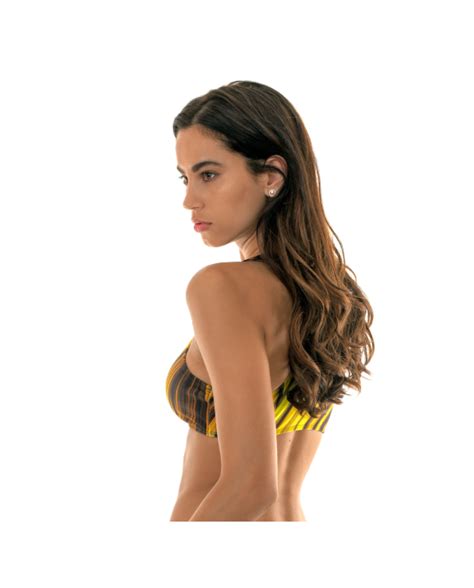 Yellow Graphic Print Racerback Crop Top Soutien Luxor Nadador Brand