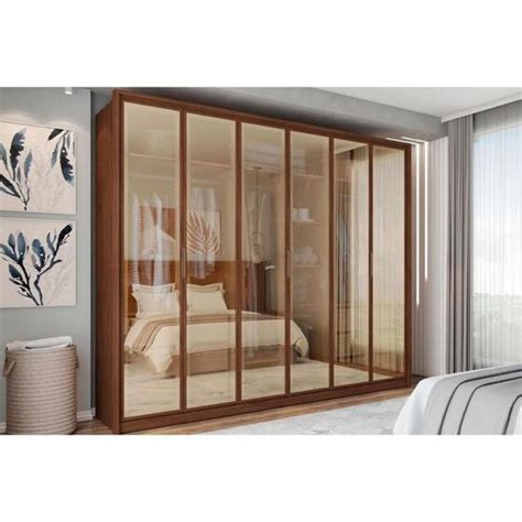 Guarda Roupa Casal Vidro Reflecta - Guarda Roupa Casal 6 Portas e 4 Gavetas c/ Vidro Reflecta Reflex Freijo ...