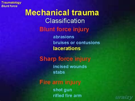 Traumatology Blunt Force Mechanical Trauma Classification Blunt Force