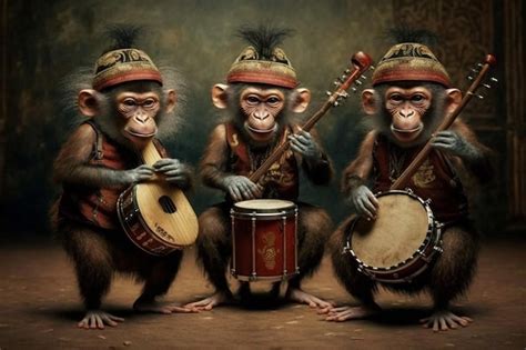 Premium AI Image | A painting of monkeys playing instruments with the ...