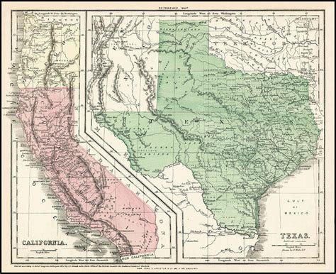 Texas and California Vintage Historical Map 1856 Photograph by Carol ...