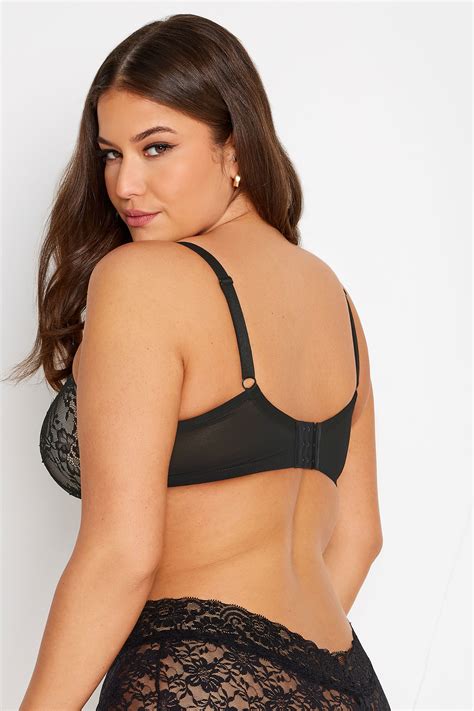 Yours Plus Size Black Lace Detail Mesh Padded T Shirt Bra Yours Clothing