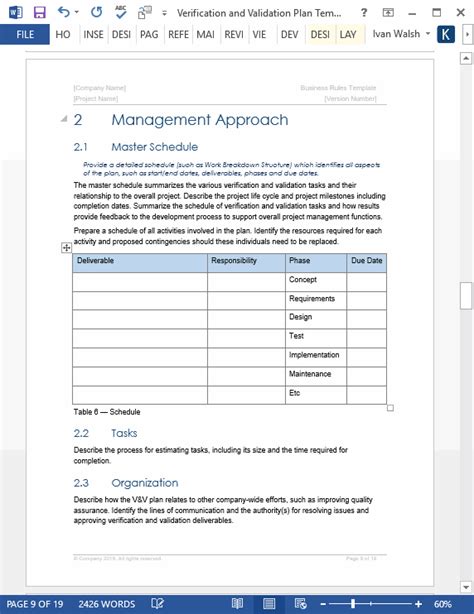 Verification And Validation Plan Template Ms Word Templates Forms