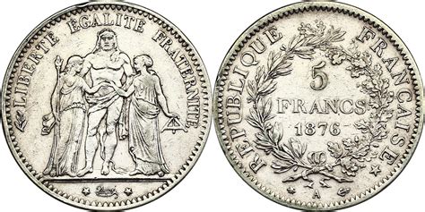 Frankreich 3 Republik 5 Francs 1876 A EF MA Shops