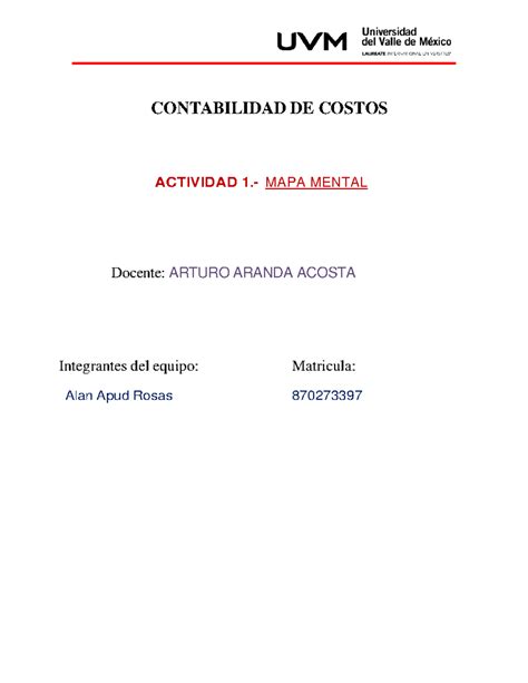 A Conta Actvidad Contabilidad De Costos Contabilidad De Costos