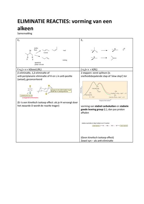 Samenvatting Eliminatiereacties Organische Chemie Eliminatie Reacties