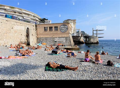 The Beach Of Nice Called La Reserve French Riviera France Stock Photo