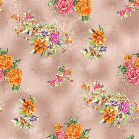 Seamless Cut Vintage Flower With Cream Background Stock Illustration