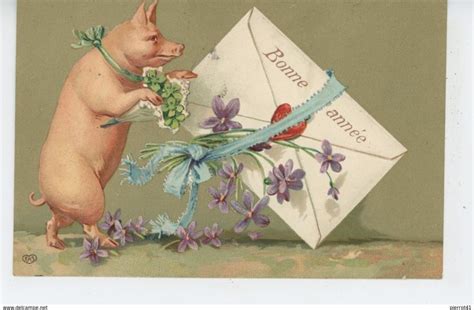 Cochons Pig Jolie Carte Fantaisie Gaufr E Cochon Et Fleurs De