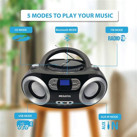 Buy Megatek Portable Cd Playerradiobluetooth Boombox With Enhanced Stereo Sound Cd Rcd Rw