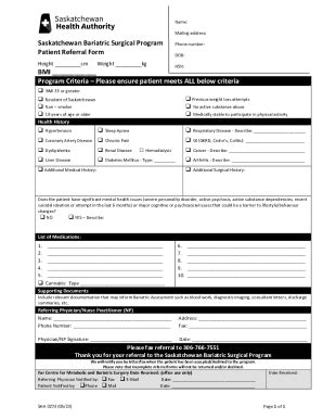 Fillable Online SHA 0273 Bariatric Clinic Referral Form Fax Email Print