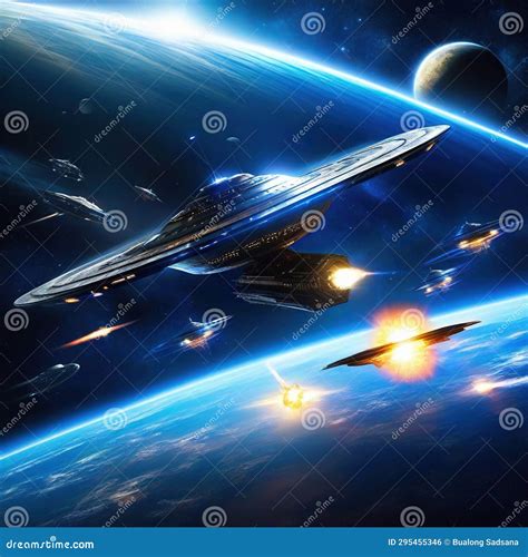 Spaceships in a Battle in Space Stock Illustration - Illustration of ...