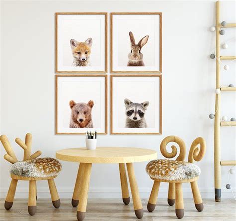 Waldtiere Kinderzimmer Dekor Er Set Hase Druck Fuchs B R Waschb R