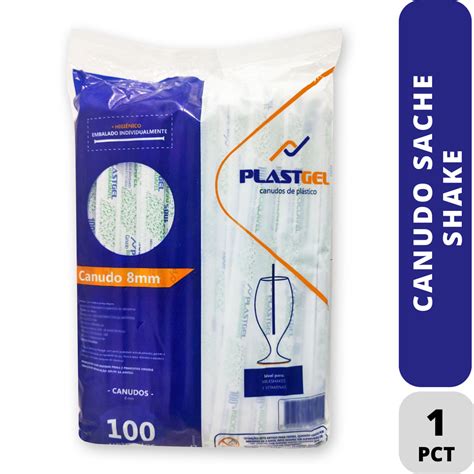 Canudo Sache Shake 0 08Mm 100 Bio Plastgel CV Descartáveis