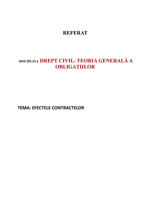 Drept Teoria Generala A Obligatiilor Efectele Contractelor