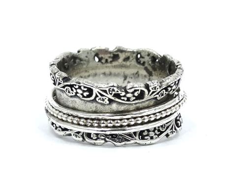 PZ ISRAEL Sterling Silver Lady S Floral Spinner Ring Band 925 Ap