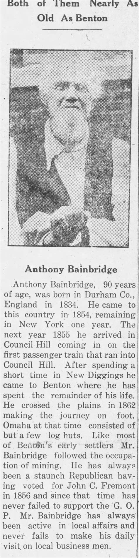 Anthony Bainbridge Obituary 1924