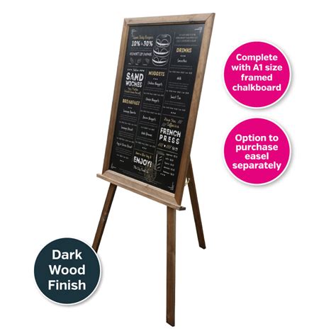 Dark Wood Easel With Framed A1 Chalkboard Interior Wall Mounted