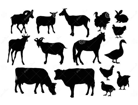 Silhouettes Of Farm Animals Art Vector Design Stock Vector