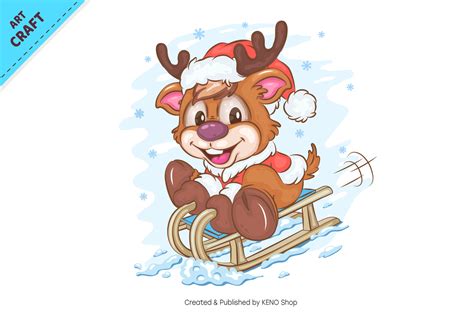 ArtStation - Cartoon Deer Sledding. Clipart | Artworks