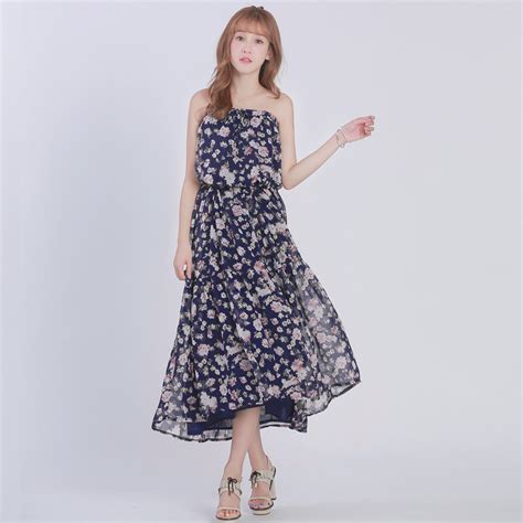 YOCO Womens Floral Chiffon Tube Dress Japanese Korean Fashion EBay