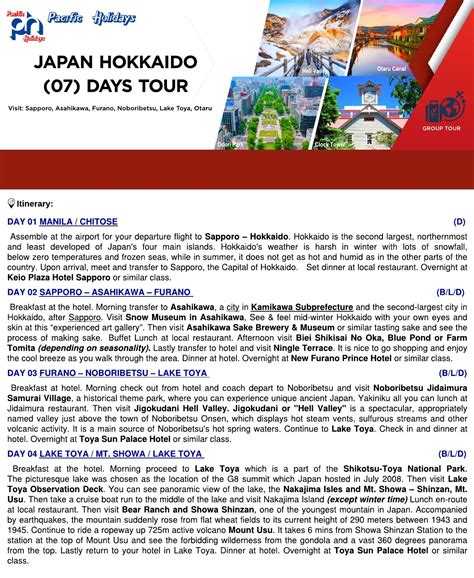 Japan Panoramic Hokkaido” 7 Days Tour Pan Pacific Travel