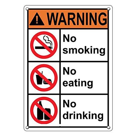 Weatherproof Plastic Vertical Ansi Warning No Smoking No Eating No Drinking Sign With English