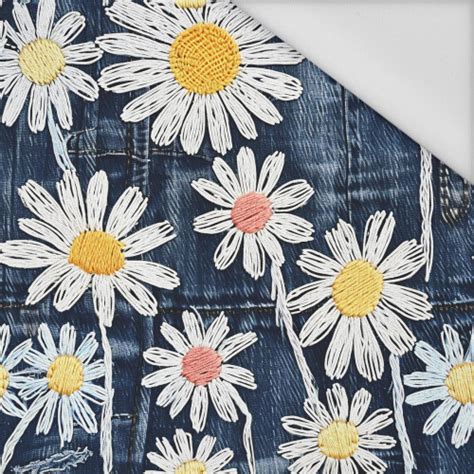 Daisies Denim Imitation Wz Tkanina Wodoodporna Tkanina