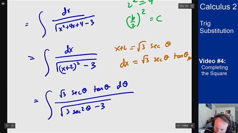 Trigonometric Substitution Video 4 Completing The Square Youtube