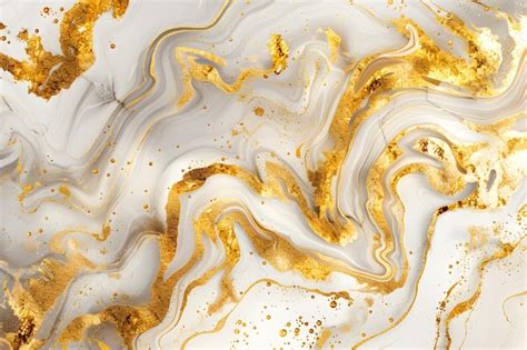 A Gold And White Marbled Surface With Gold And White Swirls Premium