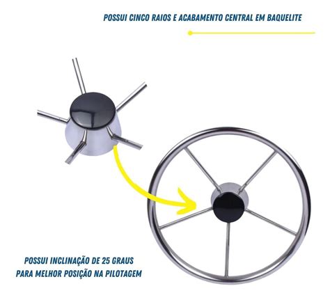 Volante Inox Náutico 390mm Para Barcos Lancha Universal Produtos Náu