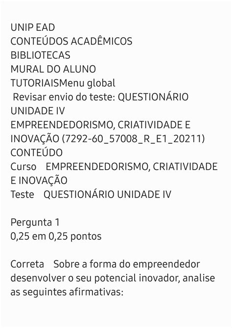 Question Rio Iv Empreendedorismo Criatividade E Inova O