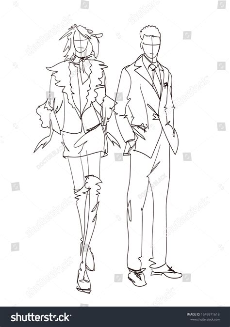 Stylish Man Woman Sketch Fashion Collection Stock Vector Royalty Free