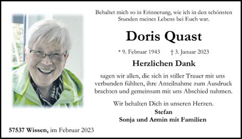 Traueranzeigen Von Doris Quast Rz Trauer De