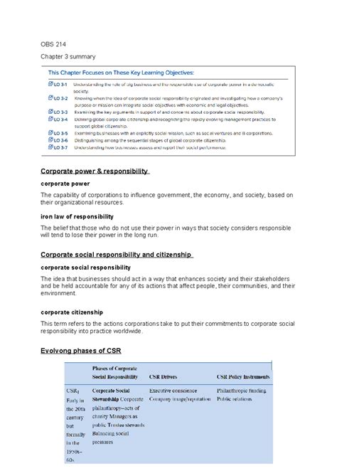 OBS 214 Chapter 3 Notes Summary Responsible Management OBS 214